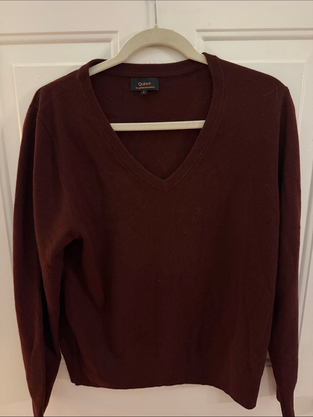 Quince Women's V-Neck Sweater in Burgundy 100% cashmere